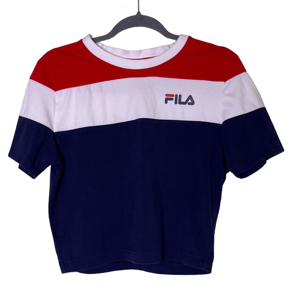 FILA Maya Crop T Shirt Large Red White Navy Colorblock Logo Urban Outfitters